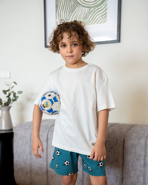 Boys summer pajama set Off White t-shirt + Football shorts